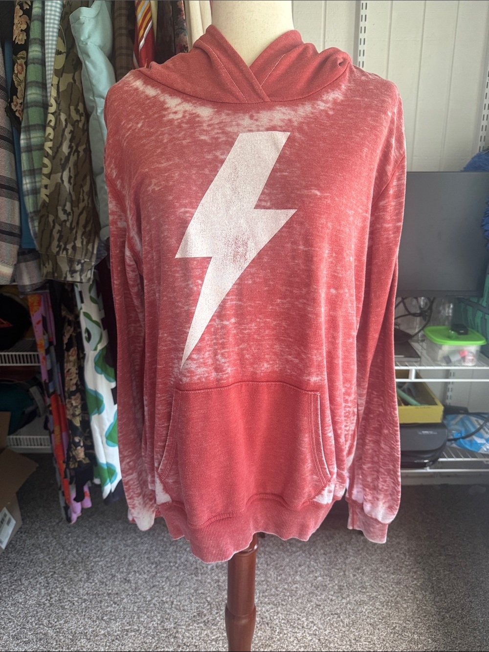 Karma Red Tie-Dye Lightning Bolt Hoodie